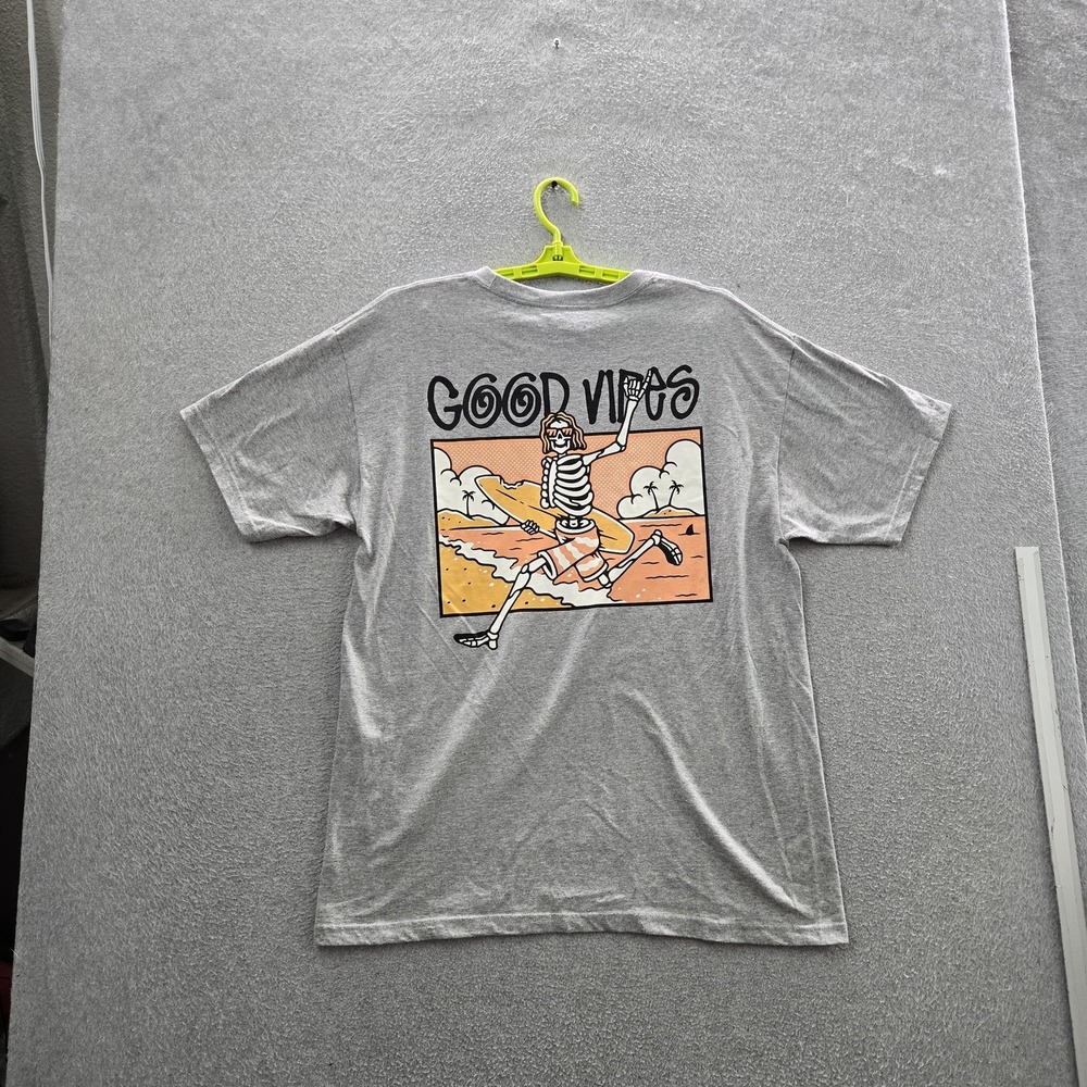 Call Your Mother Men Shirt L Gray Graphic Skeleton Surfer Logo Good Vibes